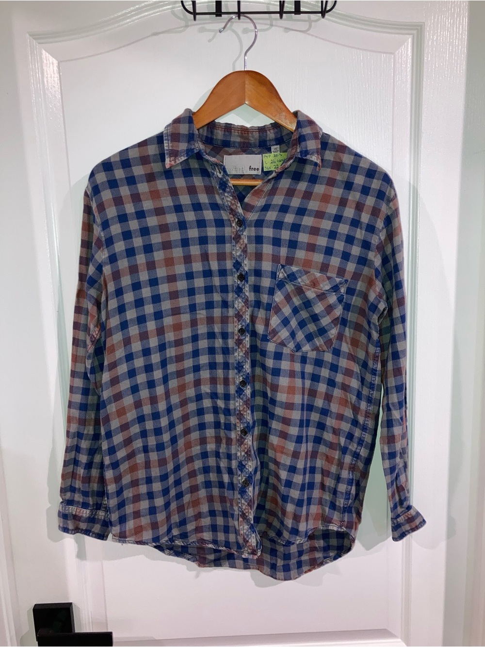 Wilfred Free Blue & Grey & Orange Plaid Button Up Shirt - size XS (Oversized)